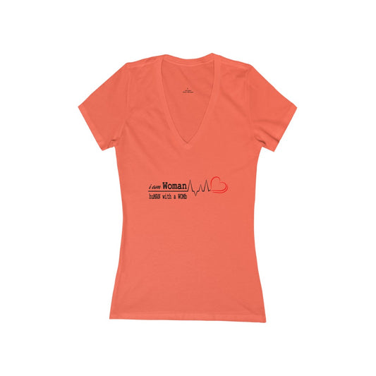 'I am Women' Jersey Short Sleeve Deep V-Neck Tee
