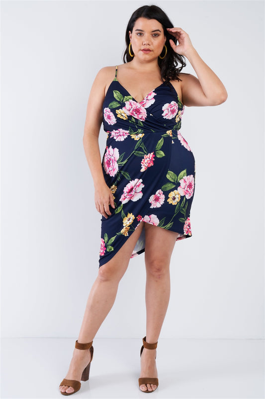 Navy Floral Mini Wrap Dress