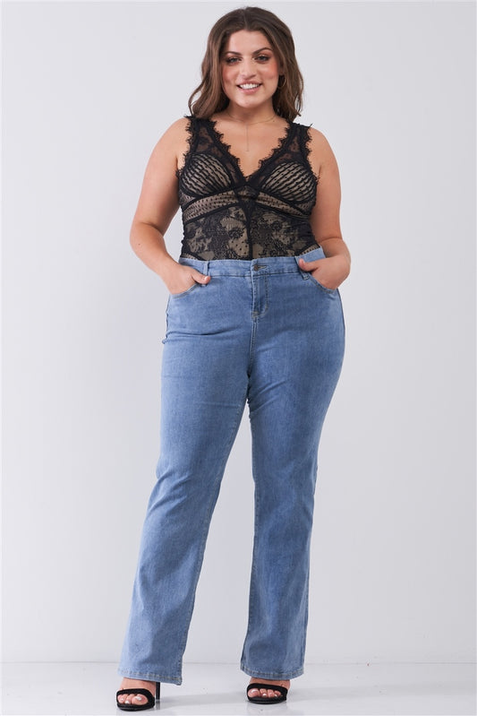 Washed Blue Denim Low-Rise Jeans