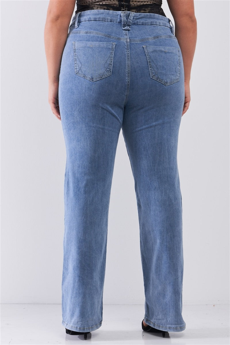 Washed Blue Denim Low-Rise Jeans