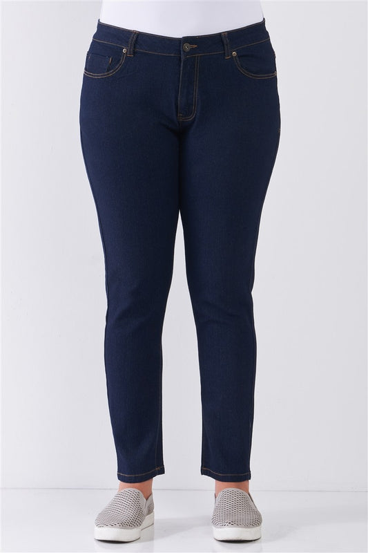 Dark Blue Denim Mid-rise Jeans