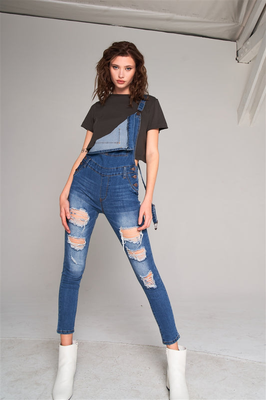 Wash Ripped Denim Overall