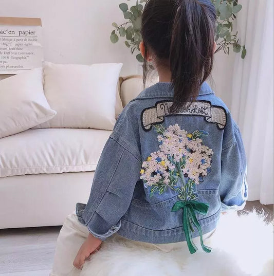 Pearls Beading Denim Jacket For Girls
