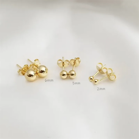 14K Gold Filled Tiny Ball Studs -Waterproof Dainty Earrings - Vintage