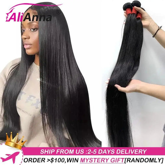 10A 36 38 40 Inch Human Hair Bundles Brazilian Weave - Straight
