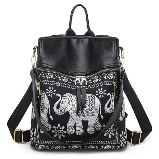 Anti-Theft Waterproof Elephant Print Backpack