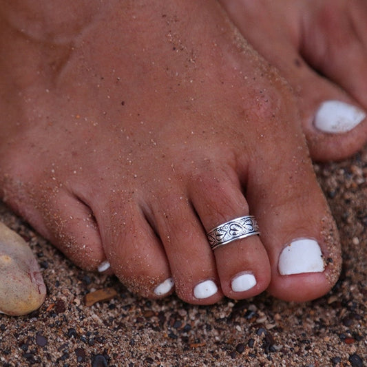 Boho Vintage Carved Twist Toe Rings for Women - Antique Silver Color