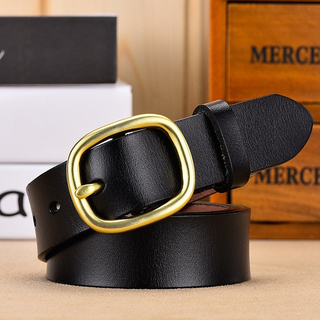 Genuine Leather Belts - Gold Pin Buckle Strap