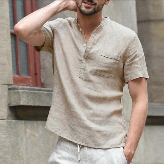 Linen Casual Short Sleeve Button Up Shirt