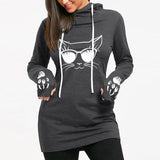 Cat Printed Drawstring Hoodie
