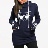 Cat Printed Drawstring Hoodie