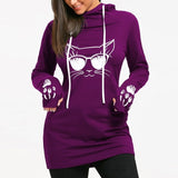 Cat Printed Drawstring Hoodie
