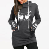 Cat Printed Drawstring Hoodie