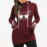Cat Printed Drawstring Hoodie