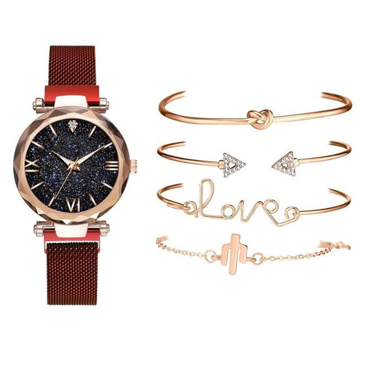 5 Piece Starry Sky Fashion Watch And Bracelet Set