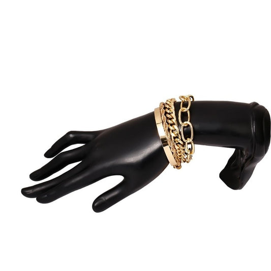 4 Piece Cuban Chain Bracelet And Bangle Set