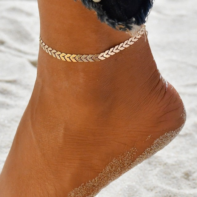 3 Piece Gold Color Chain Anklets