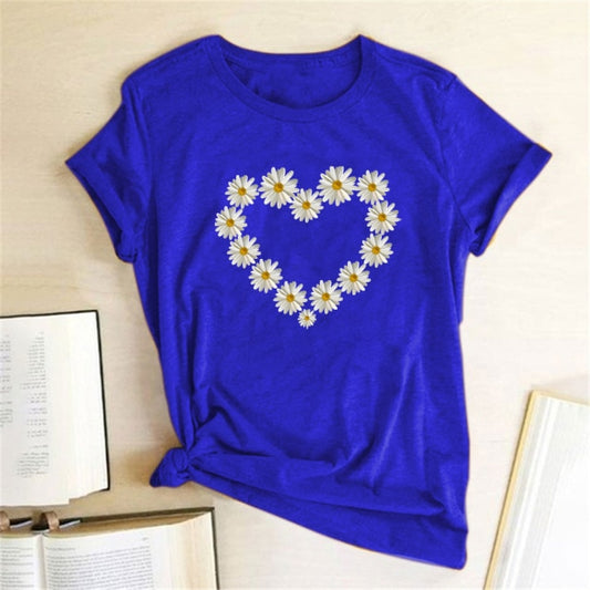 Heart Daisy Print T-Shirt