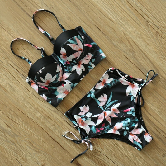 High Waist Strappy Push Up Bikini