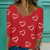 Elegant V-Neck Heart Loose Fit Blouse