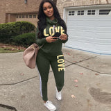 LOVE Letter Print High Neck 2 Piece Hoodie Tracksuit