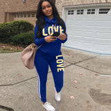 LOVE Letter Print High Neck 2 Piece Hoodie Tracksuit