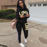 LOVE Letter Print High Neck 2 Piece Hoodie Tracksuit