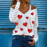 V Neck Heart Print Blouse