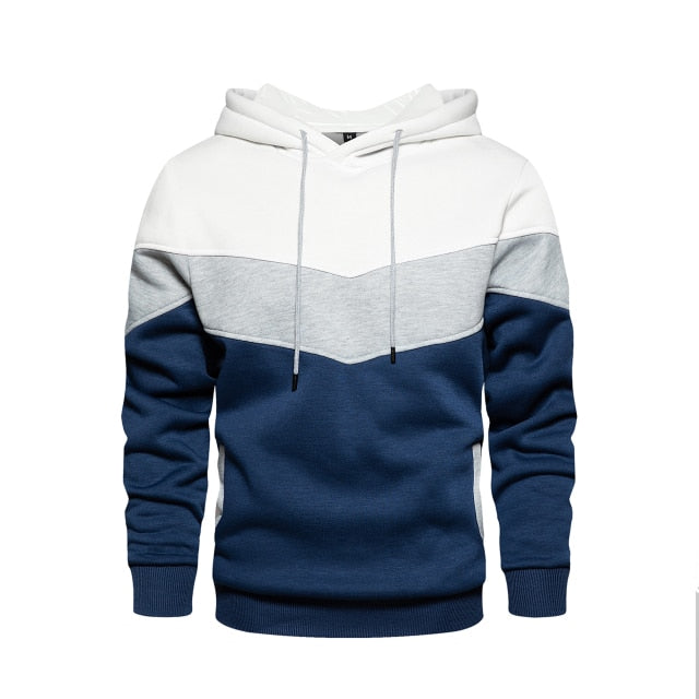 Men's Patchwork Hooded Sweatshirt Hoodies Clothing Warm Streetwear Male