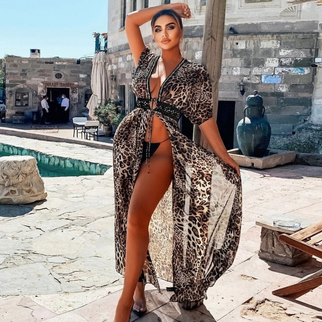 Leaf Print Bikini Beach Cover Up