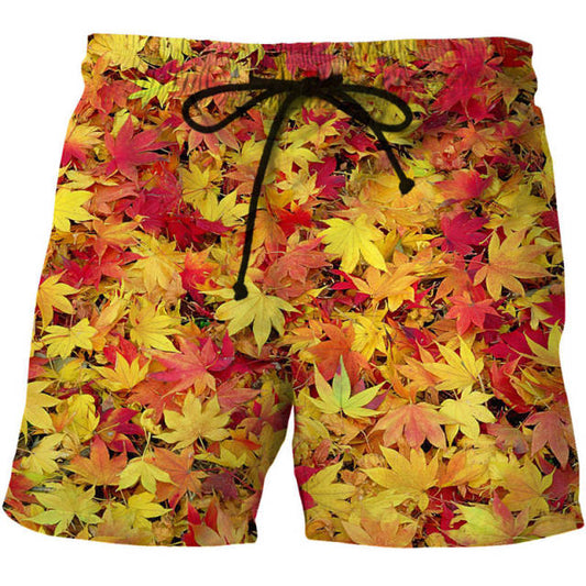 3D Leaf Print Summer Beach Shorts