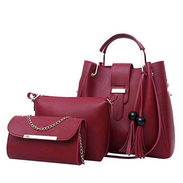 Laamei 3Pcs/Set Women's Leather Shoulder Handbags