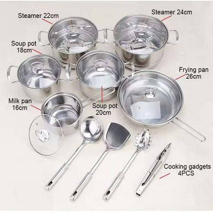 Stainless Steel Cookware Set of 18 Pieces