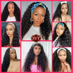 SVT Water Wave Glueless Human Hair Wigs - Long Hair 12-26" Curly Headband - Natural Color