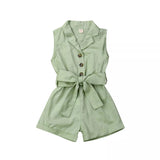 Fashion Girls Clothes Sleeveless Bow-Tie Waist Jumpsuit Set