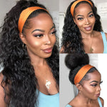 SVT Water Wave Glueless Human Hair Wigs - Long Hair 12-26" Curly Headband - Natural Color