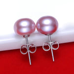 Real 925 Sterling Silver Natural Freshwater Pearl Stud Earrings