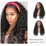 SVT Water Wave Glueless Human Hair Wigs - Long Hair 12-26" Curly Headband - Natural Color