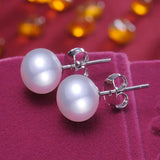 Real 925 Sterling Silver Natural Freshwater Pearl Stud Earrings