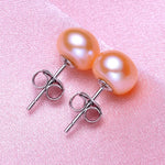 Real 925 Sterling Silver Natural Freshwater Pearl Stud Earrings