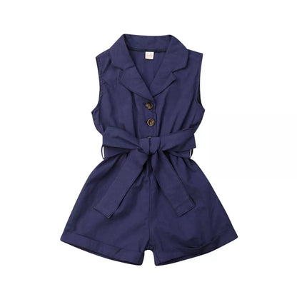 Fashion Girls Clothes Sleeveless Bow-Tie Waist Jumpsuit Set