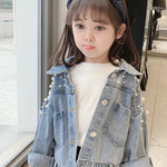 Pearls Beading Denim Jacket For Girls