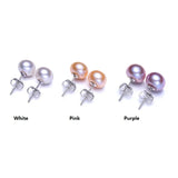 Real 925 Sterling Silver Natural Freshwater Pearl Stud Earrings