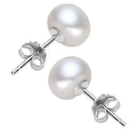 Real 925 Sterling Silver Natural Freshwater Pearl Stud Earrings