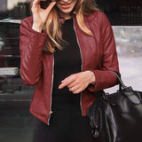 Slim Fit Women's Classic Faux Leather Biker Jacket