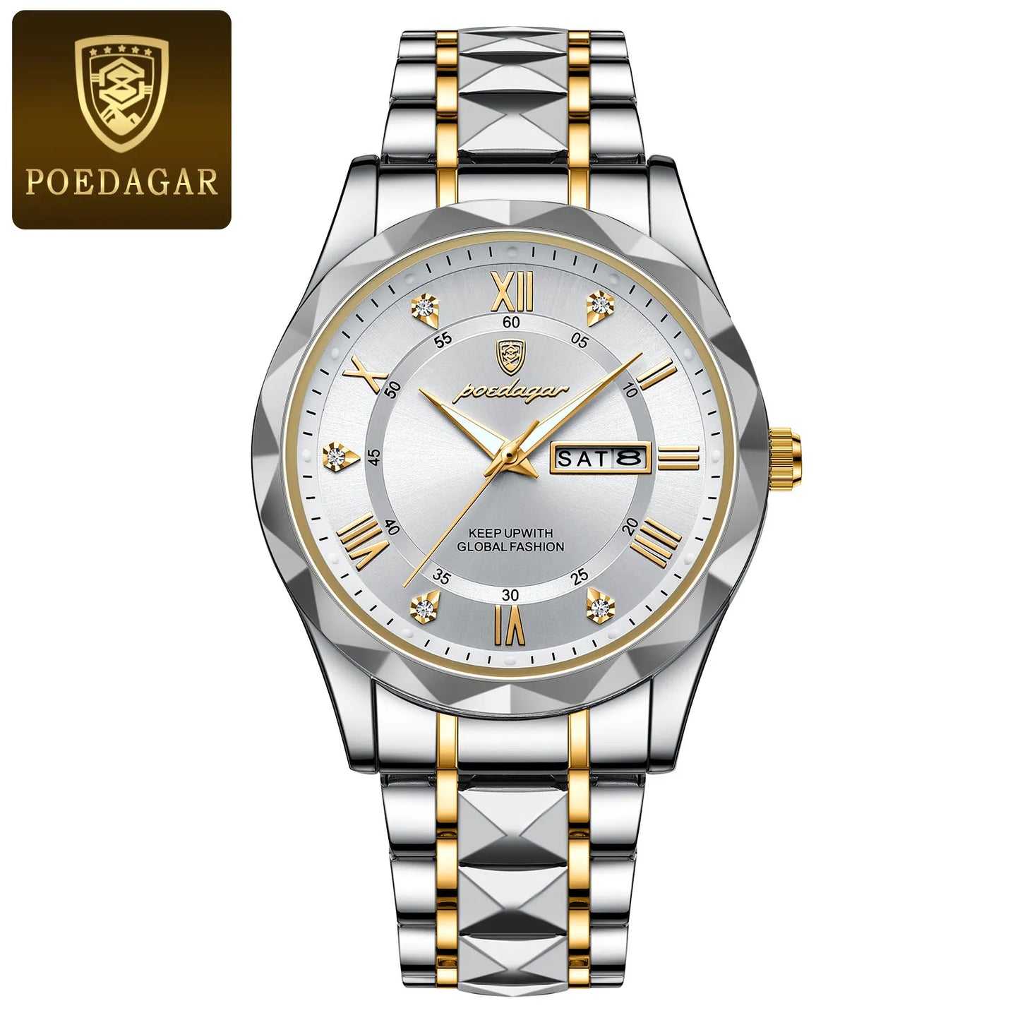 POEDAGAR Top Brand Luxury Stainless Steel Quartz Men's Waterproof Wristwatch