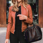 Slim Fit Women's Classic Faux Leather Biker Jacket