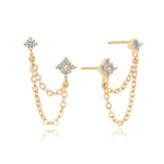Huitan Double Ear Studs Tassel Chains Hanging Earrings for Women Ear Piercing 3 Metal Color Luxury CZ Hot Jewelry