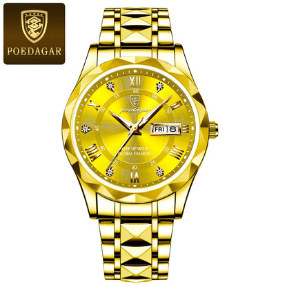 POEDAGAR Top Brand Luxury Stainless Steel Quartz Men's Waterproof Wristwatch