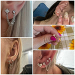 Huitan Double Ear Studs Tassel Chains Hanging Earrings for Women Ear Piercing 3 Metal Color Luxury CZ Hot Jewelry
